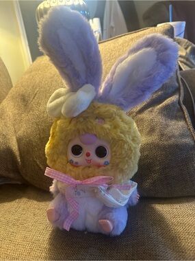 Plush Bunny Costume Doll - Yellow & Lavender Soft Cuddly Toy